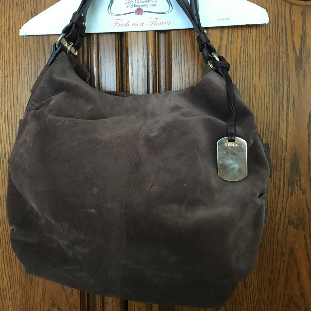 Furla brown suede hobo bag